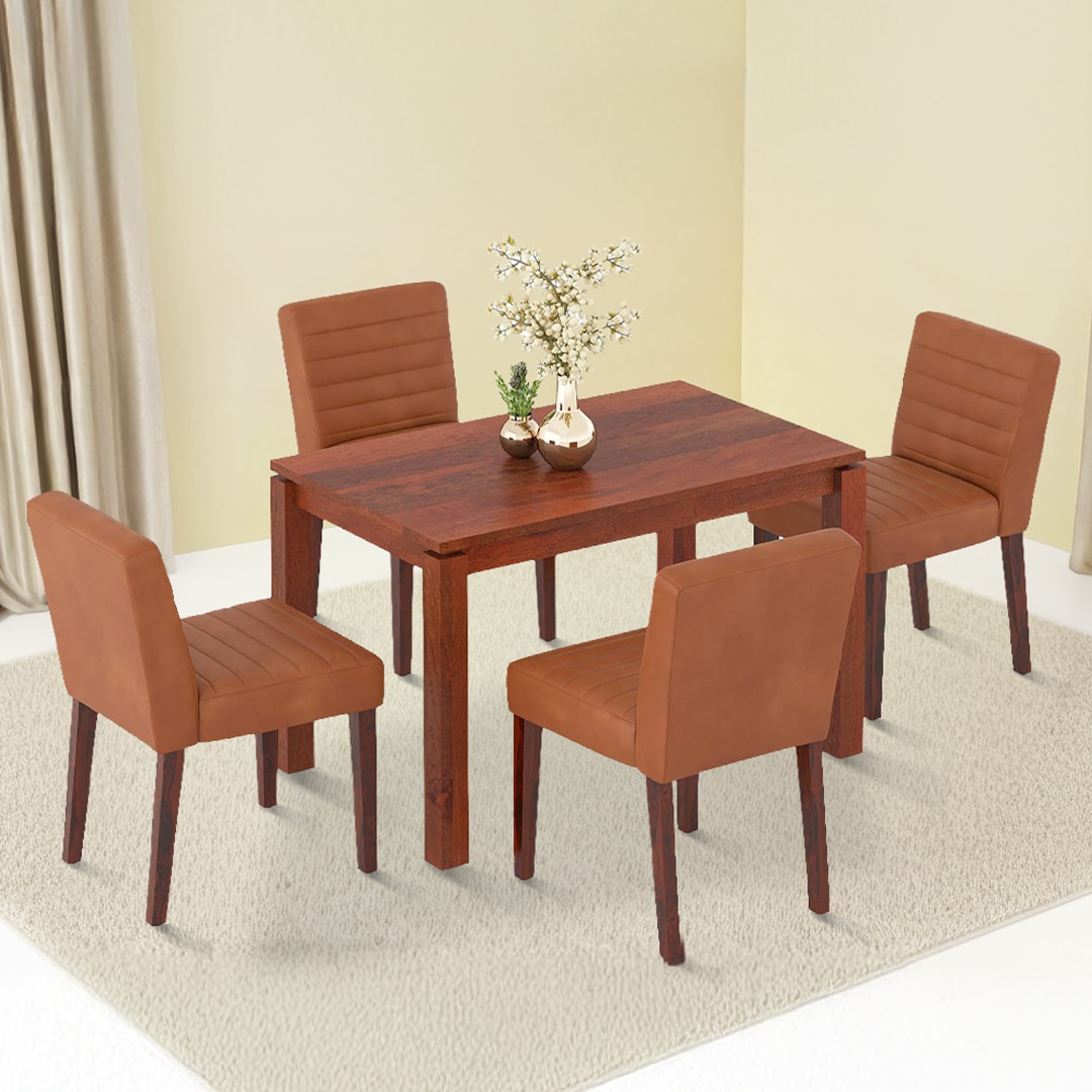 Atlas Solid Wood 4 Seater Dining Table with set of 4 Ludo upholstered dining chair