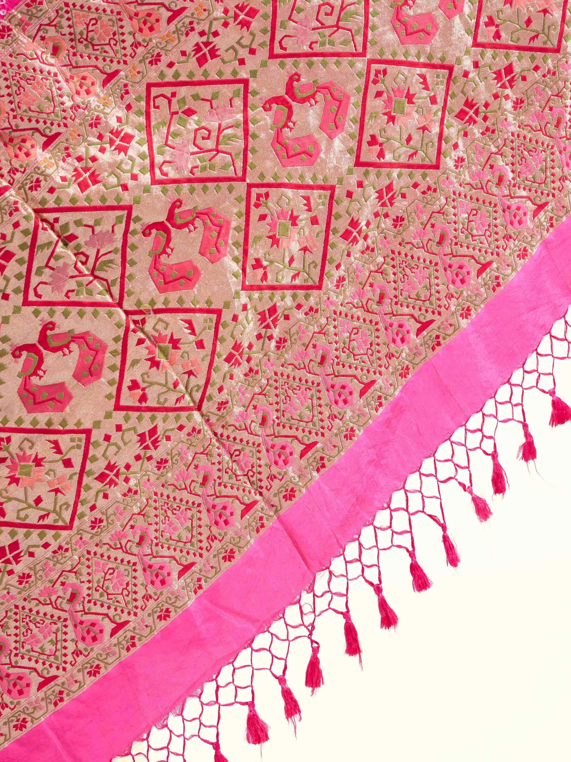 Detailed view of Dark Pink Bandhani Tie & Dye Silk Dupatta focusing on the fine craftsmanship and texture