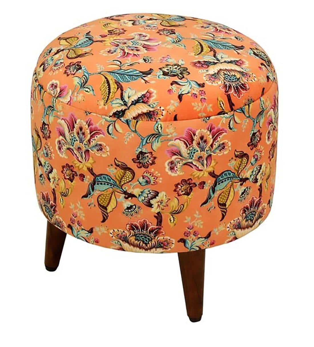 Elodie Solid Wood  Ottomon in  Orange Colour
