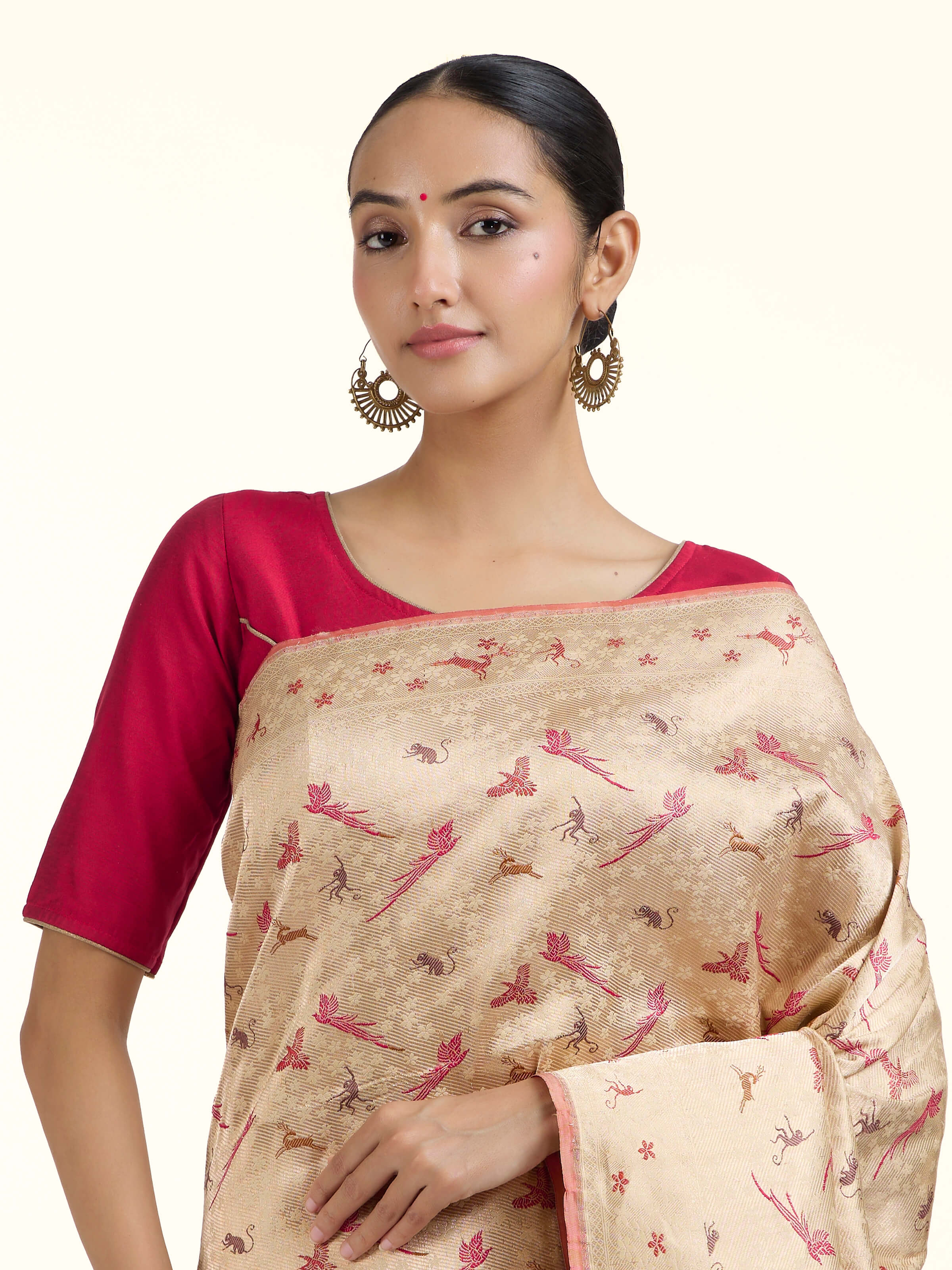 Beige Banarasi Brocade Silk Saree