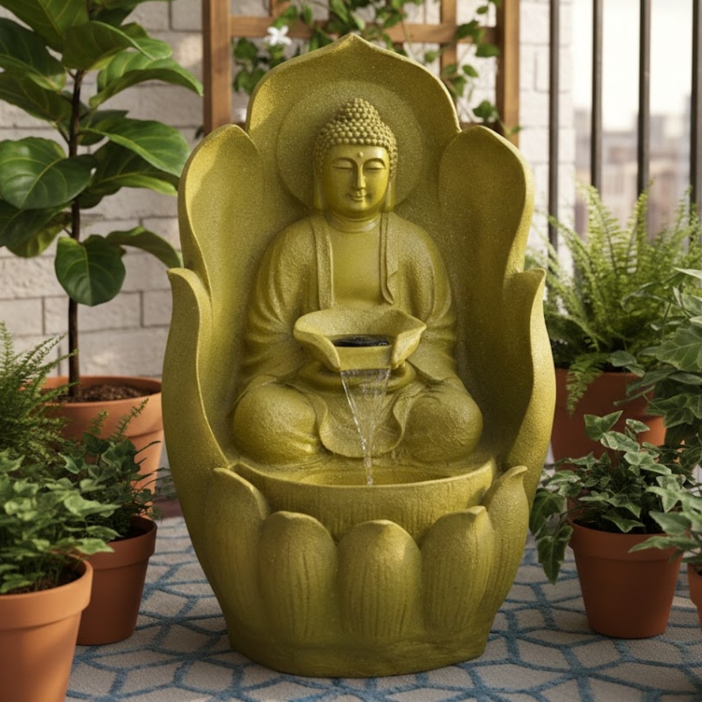Leaf Buddha Charcoal Grey Fiber Glass Indoor Fountain - Expleasia