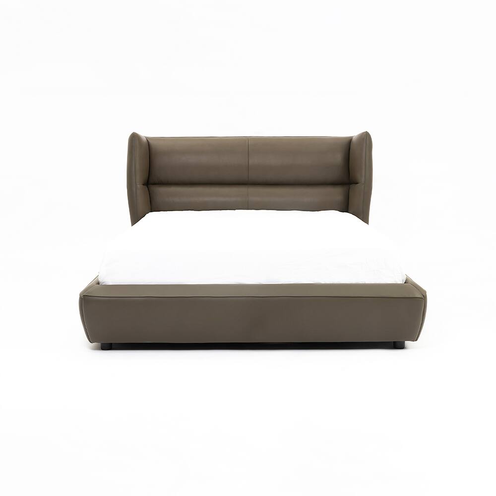 Auburn Leather Double  Size Bed Without Storage (Brown Colour) - Living Shape