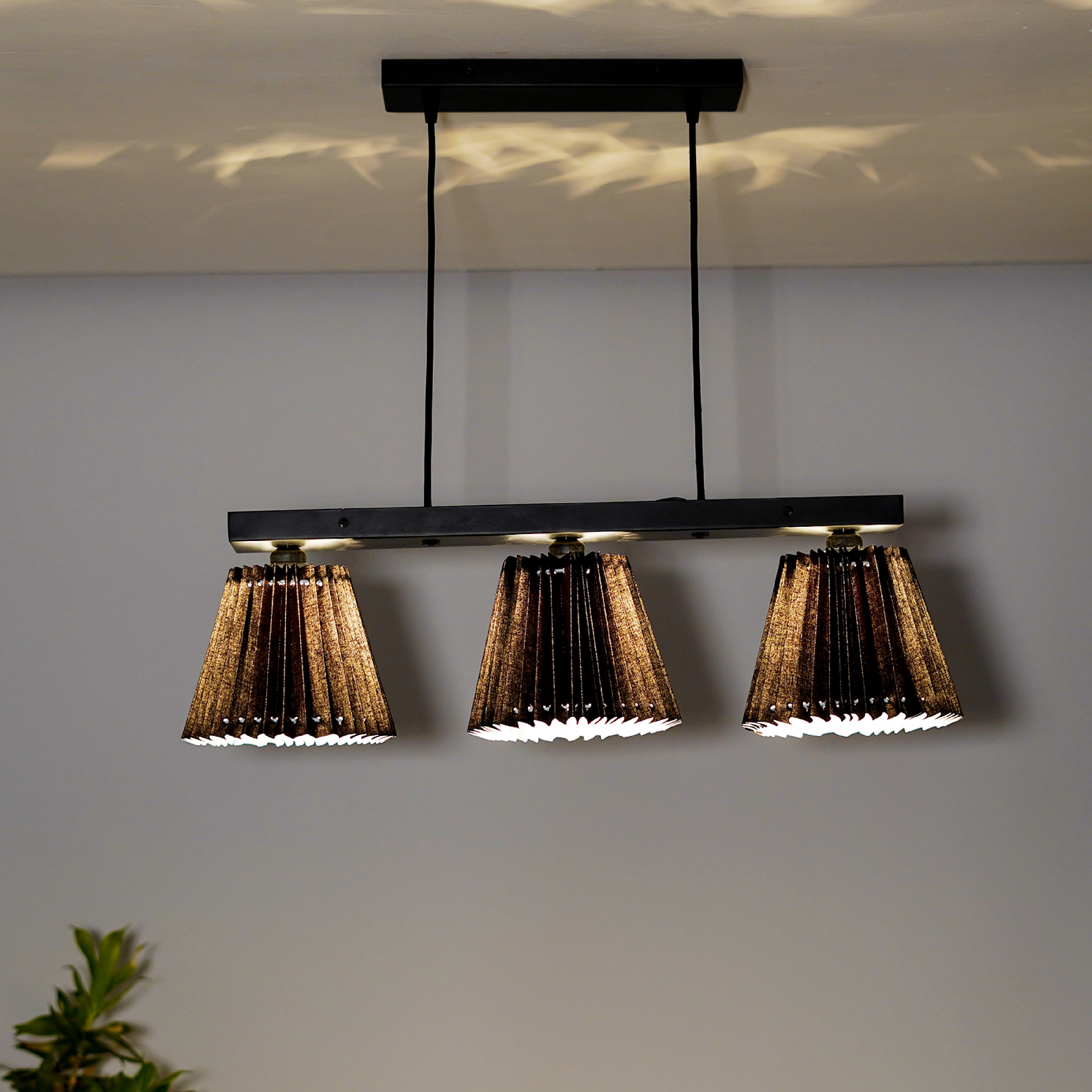 Adeline 3 Light Ceiling Pendant in Black Metal With Black Cotton Shade