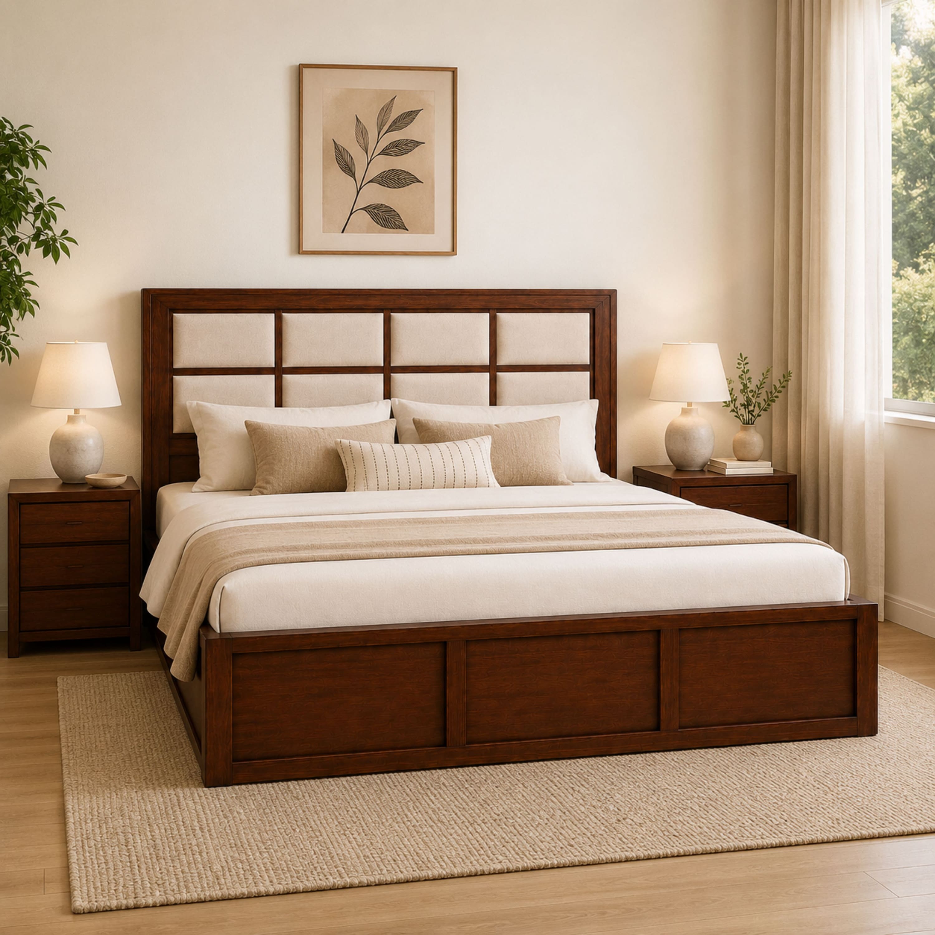 Eshaan Solid Wood Comfort King Bed Hydraulic Storage Provincial Teak Finish Mattress 72 x 78 Inches