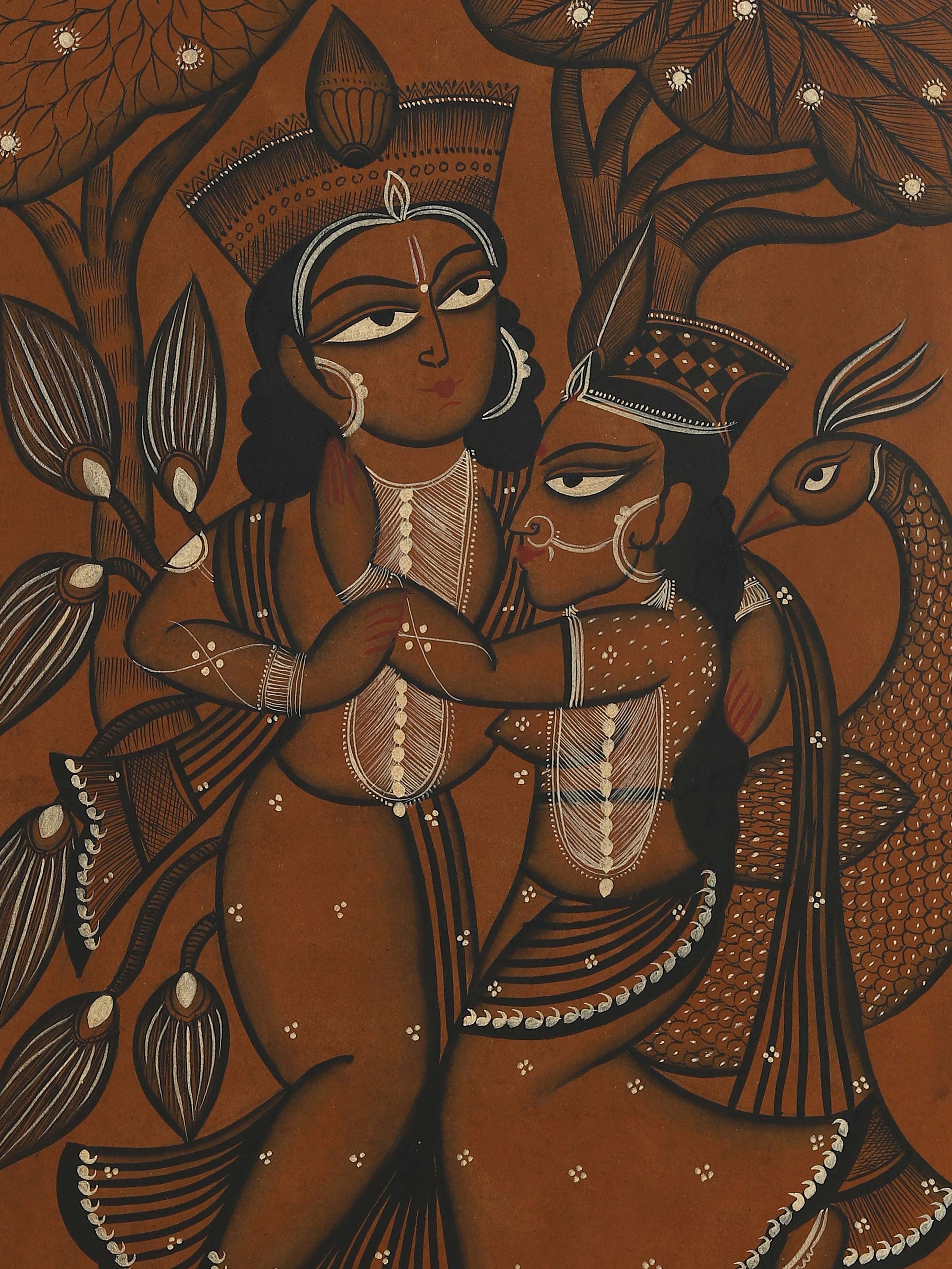 Radha Krishna Kalighat Painting