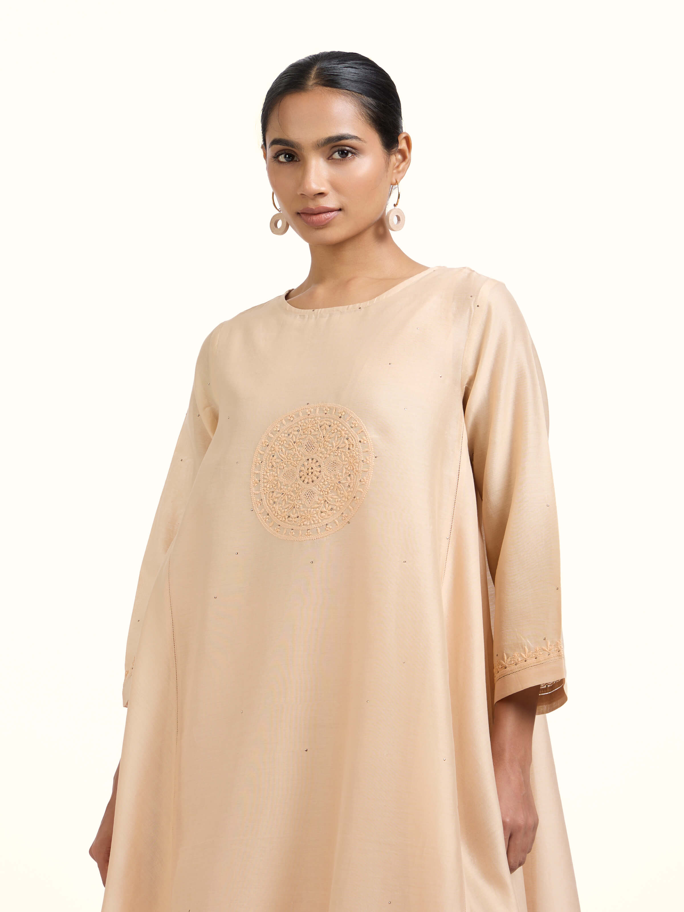 Beige Chanderi Cotton Silk Chikankari Kurta