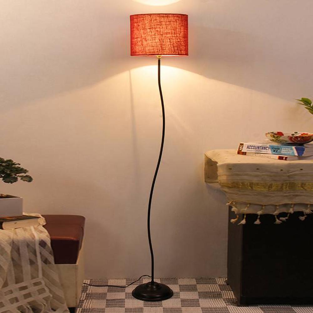 Donahue Maroon Cotton Shade Floor Lamp - Devansh