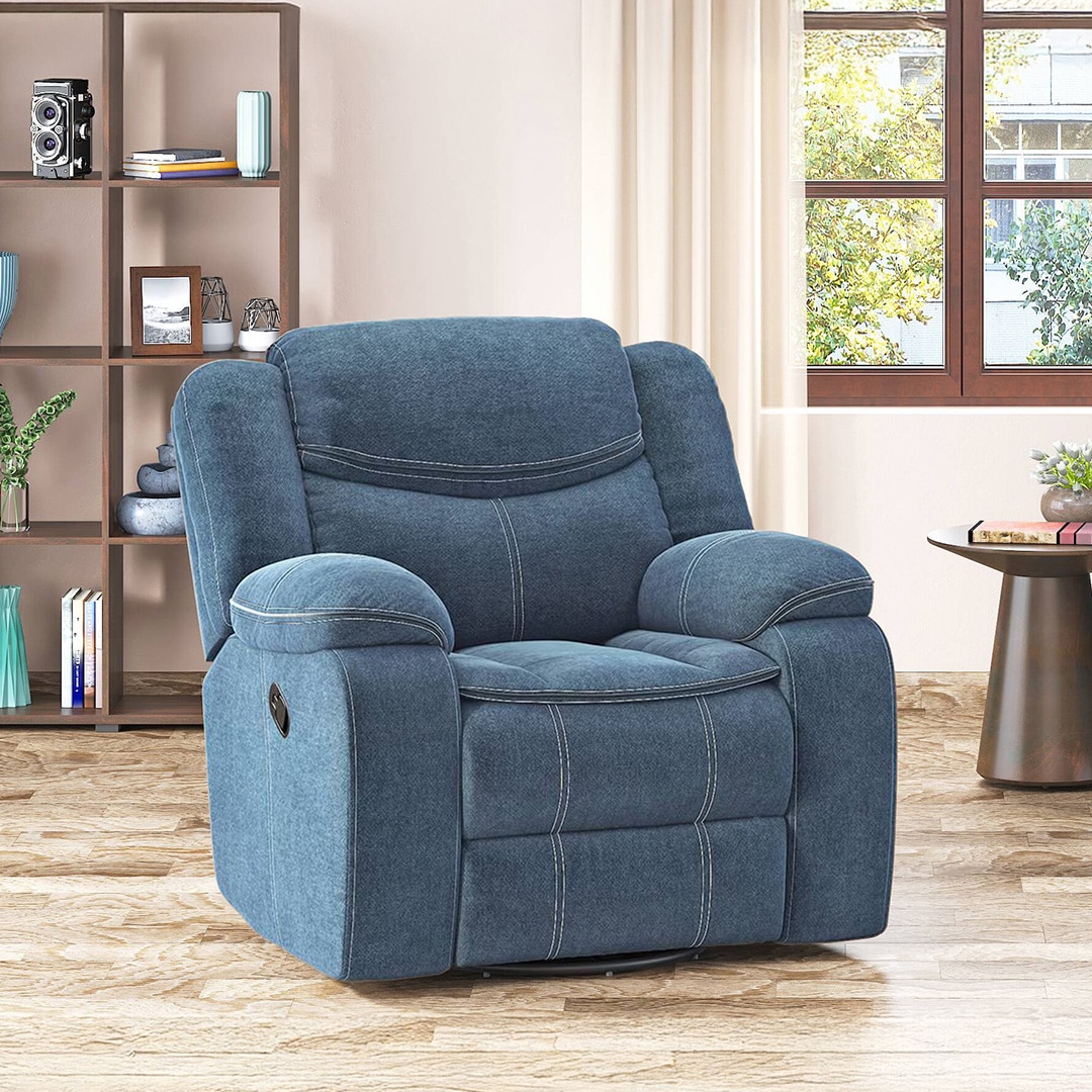 Atticus Single Seater Swivel Rock Recliner in Baltic Blue Colour