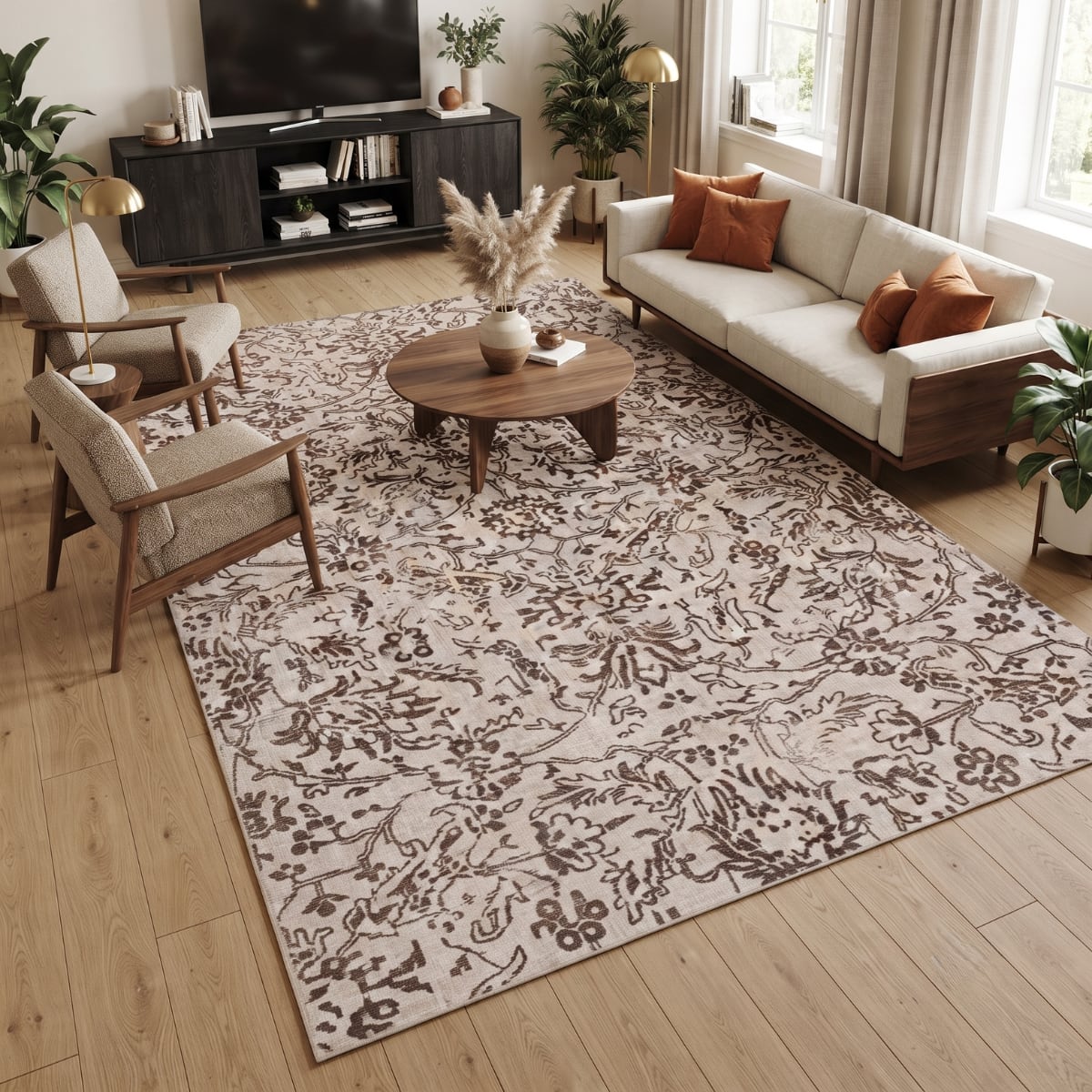 Neulooms Handloom Knotted Reversible Flatweave Area Rug Chocolate Brown or Ivory 5x8