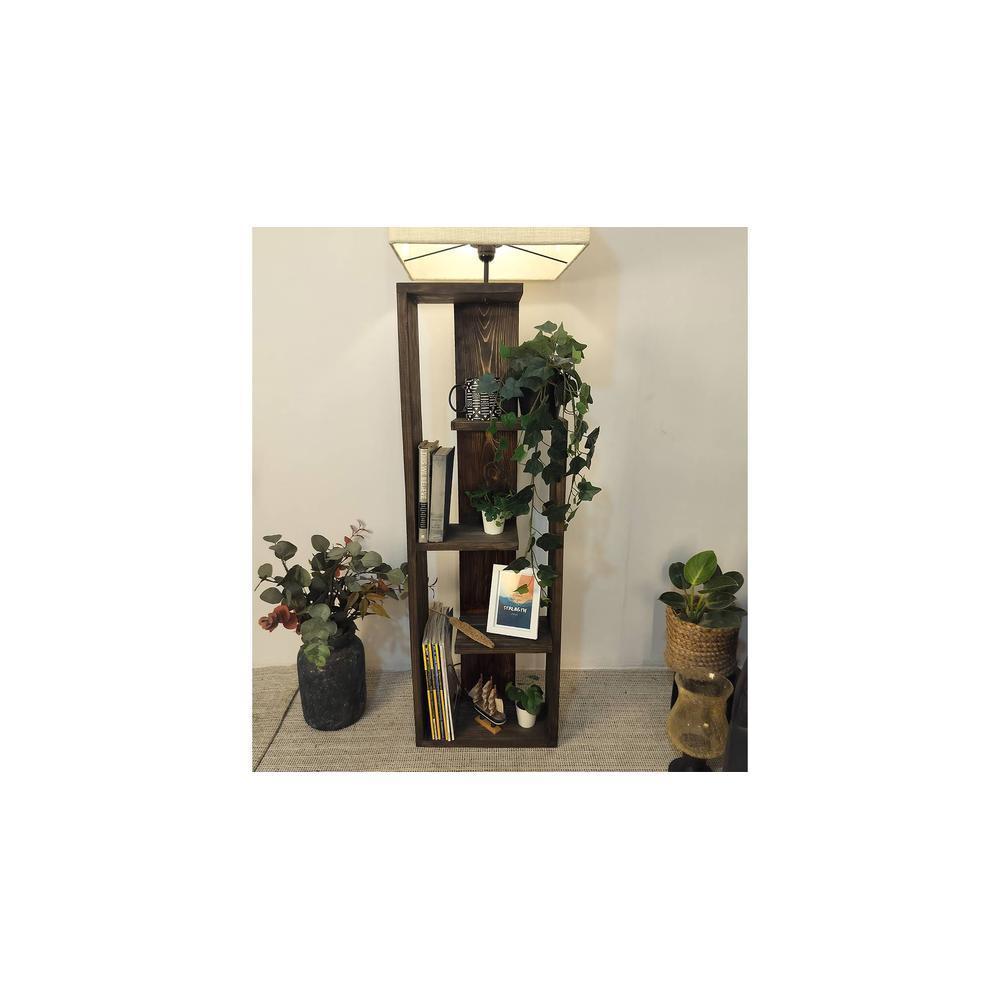 Jordan Wooden Floor Lamp with Brown Base and Jute Fabric Lampshade