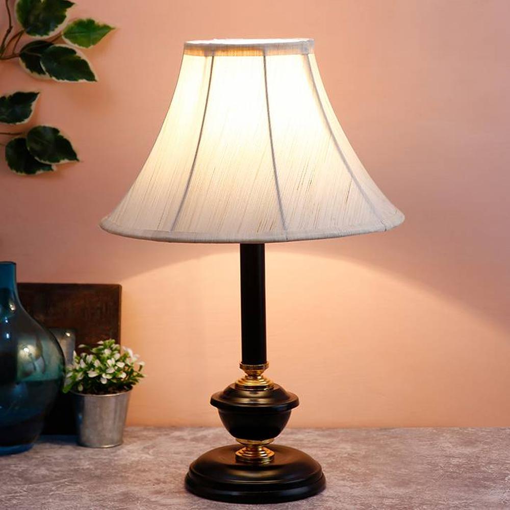 Axl Off White Fabric Shade Table Lamp with Black Iron Base
