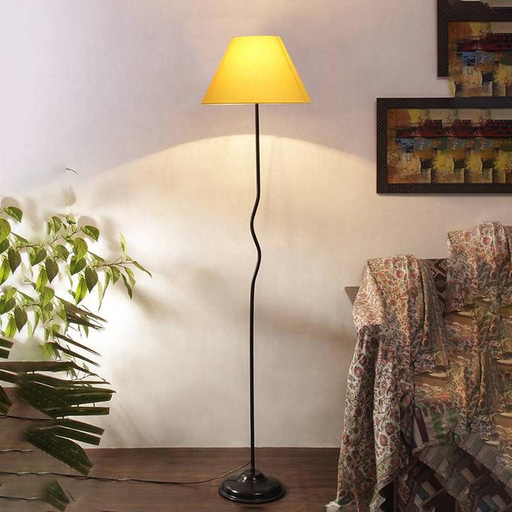River Yellow Cotton shade with Iron floor lamp - Devansh