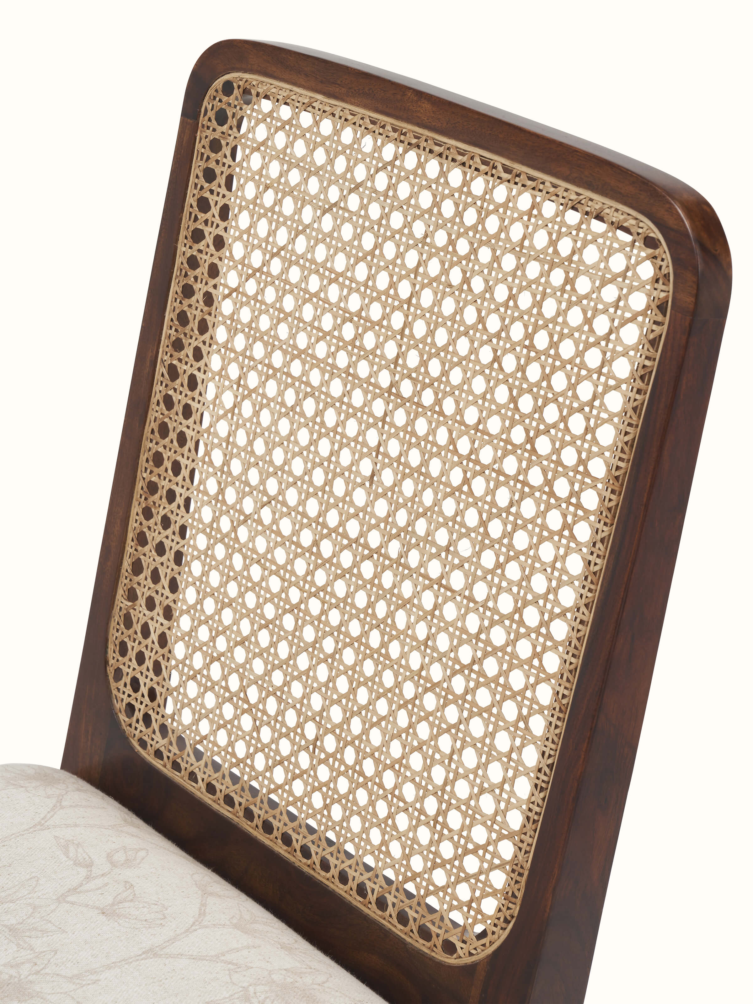 Back view of Sheesham Wood & Cane Dining Chair showing the intricate cane work and strong wood construction for added support.