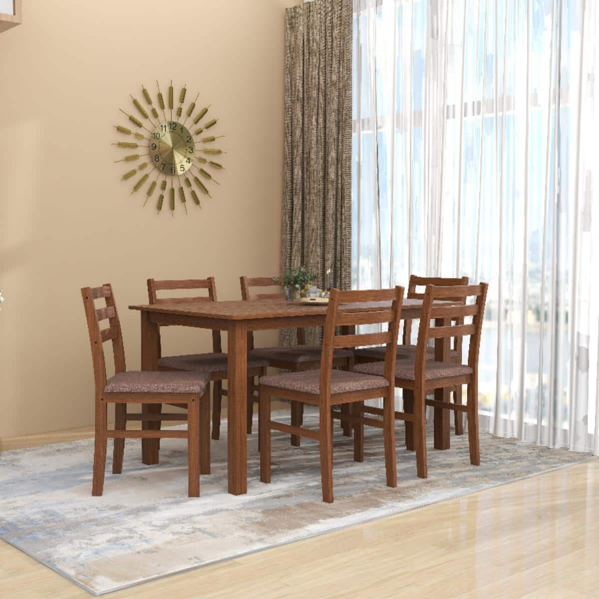 Seattle Starter Dining Set 1+6 (Rubberwood, Antique Oak Finish)