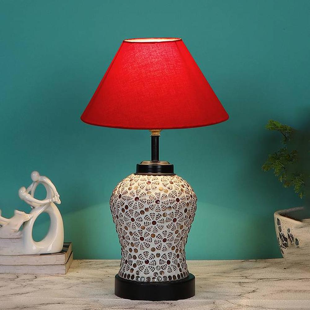 Nayeli Red cotton Glass Table lamp with Iron Base