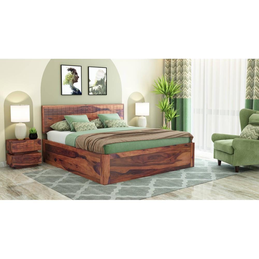 Esra Sheesham Wood Queen Size Bed Box Storage Provincial Teak Finish (60 x 78 inches)