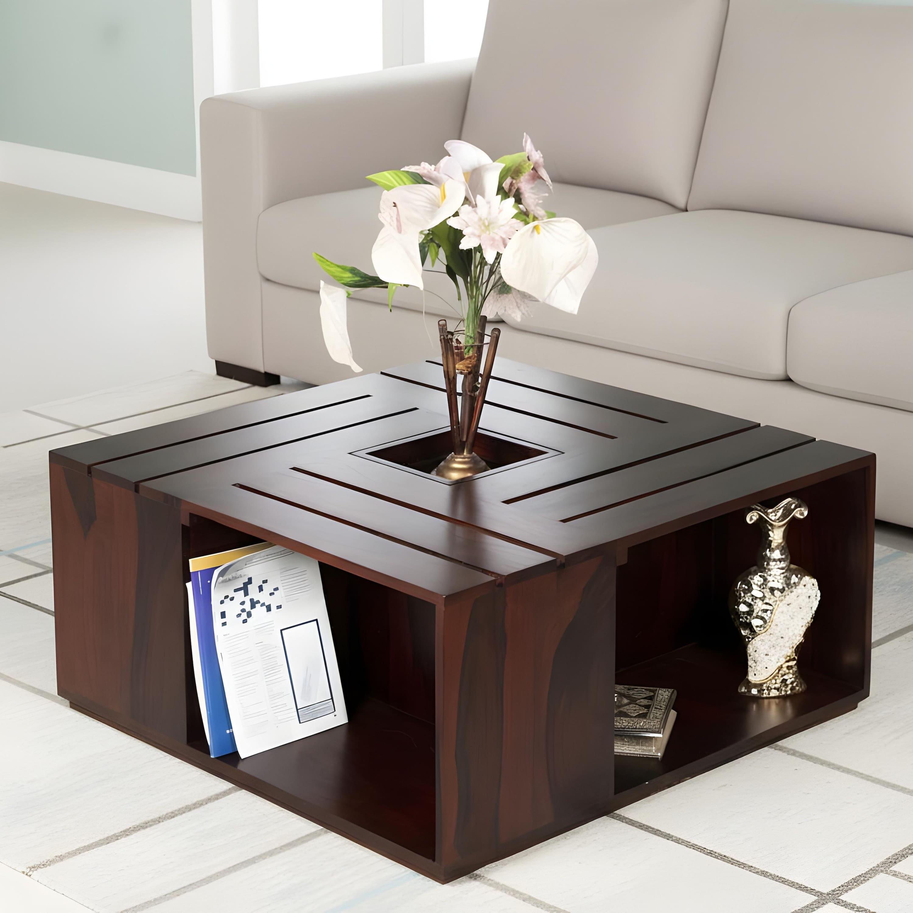Milan Sheesham Wood Coffee Table In Walnut Finish