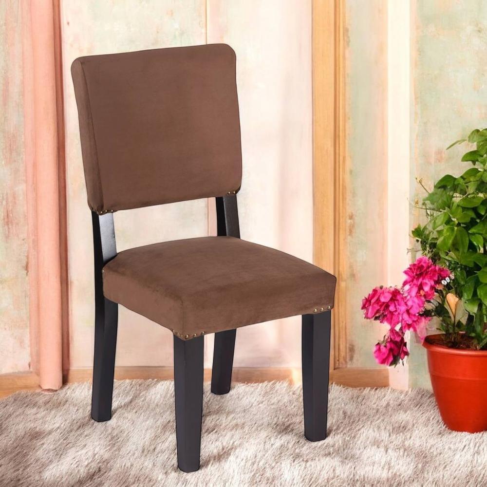 Newport wood Dining Chair in Taupe Brown Velvet Upholstery with MAHAGONY FINISH