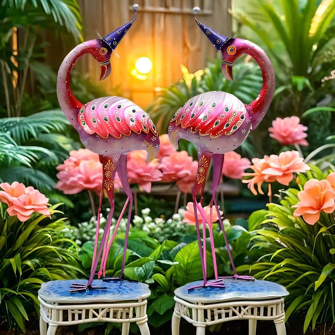 Desert Art Metal Handpainted Pink Duck Showpiece Set of 2 - Desert Art