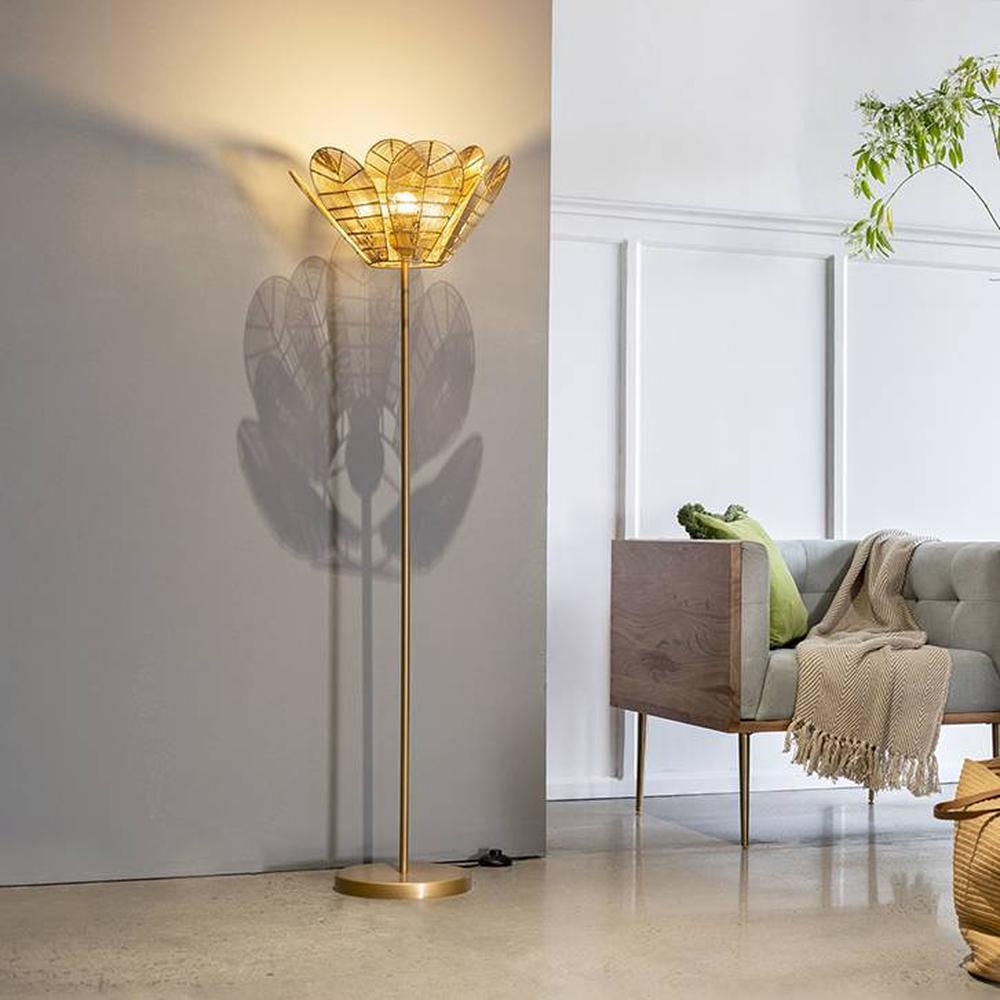 Flora Gold Floor Lamp With Gold Iron Base