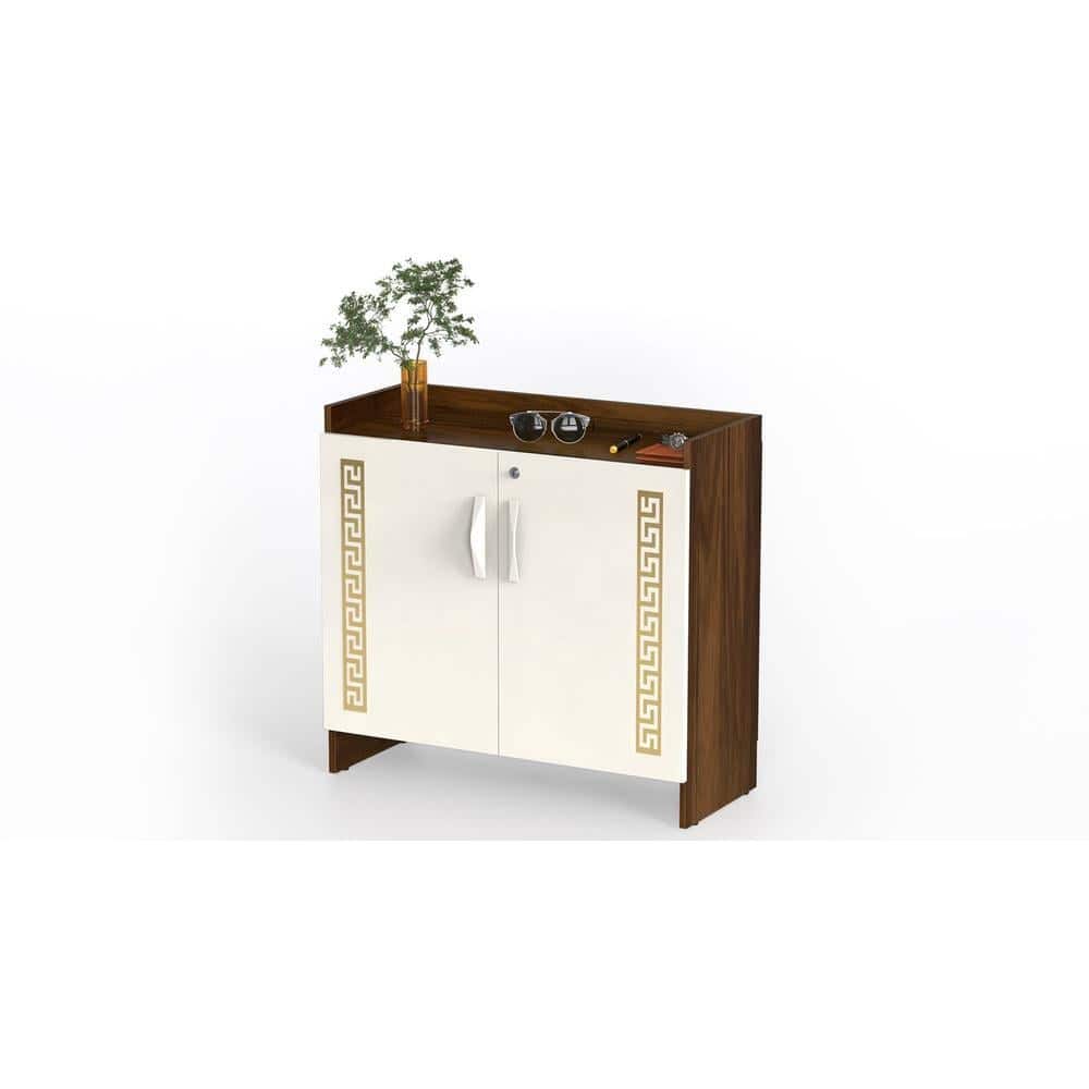Brooklyn Engineered Wood Shoe Cabinet with Brown Maple & White finish