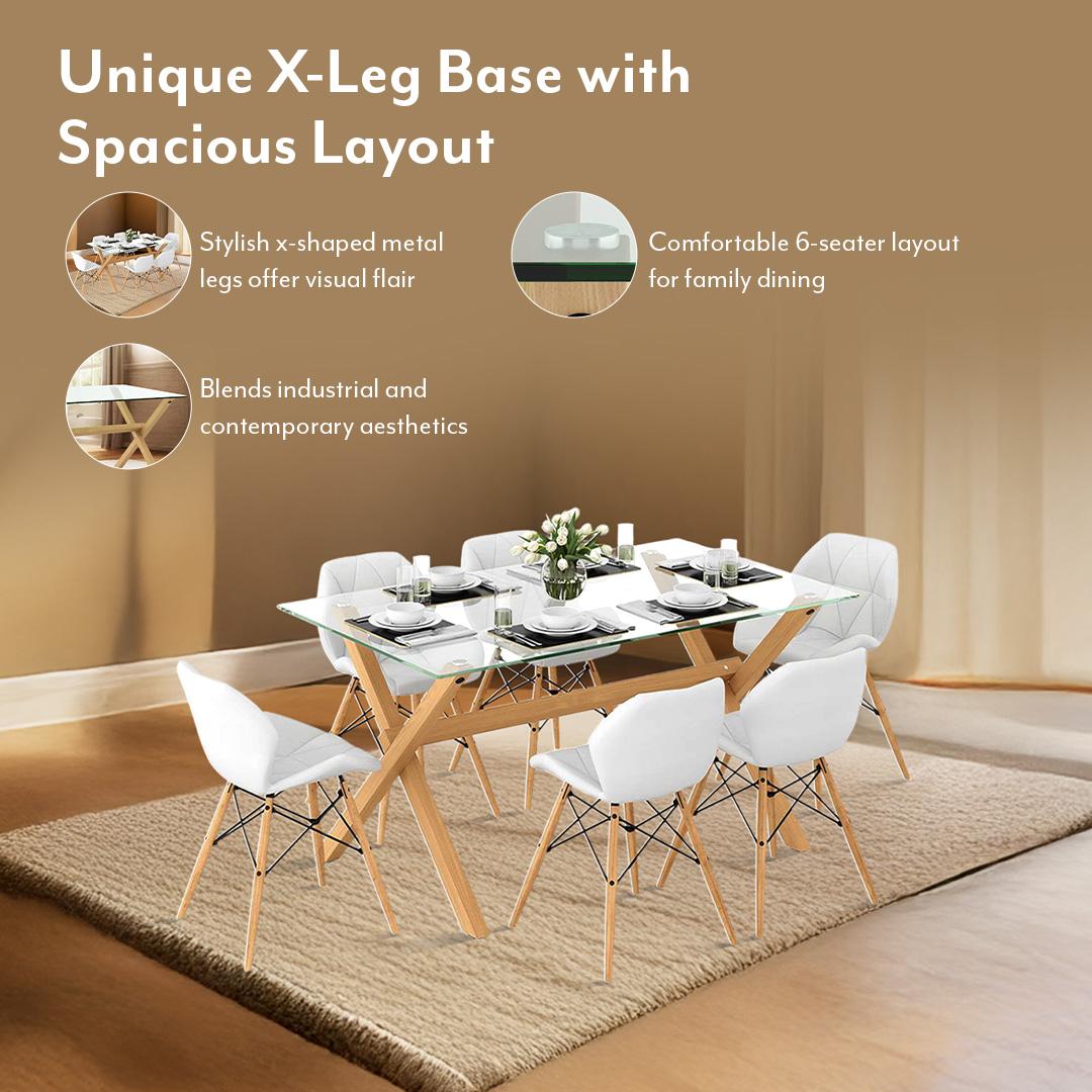 Nobu 6 Seater Glass Top Dining Table