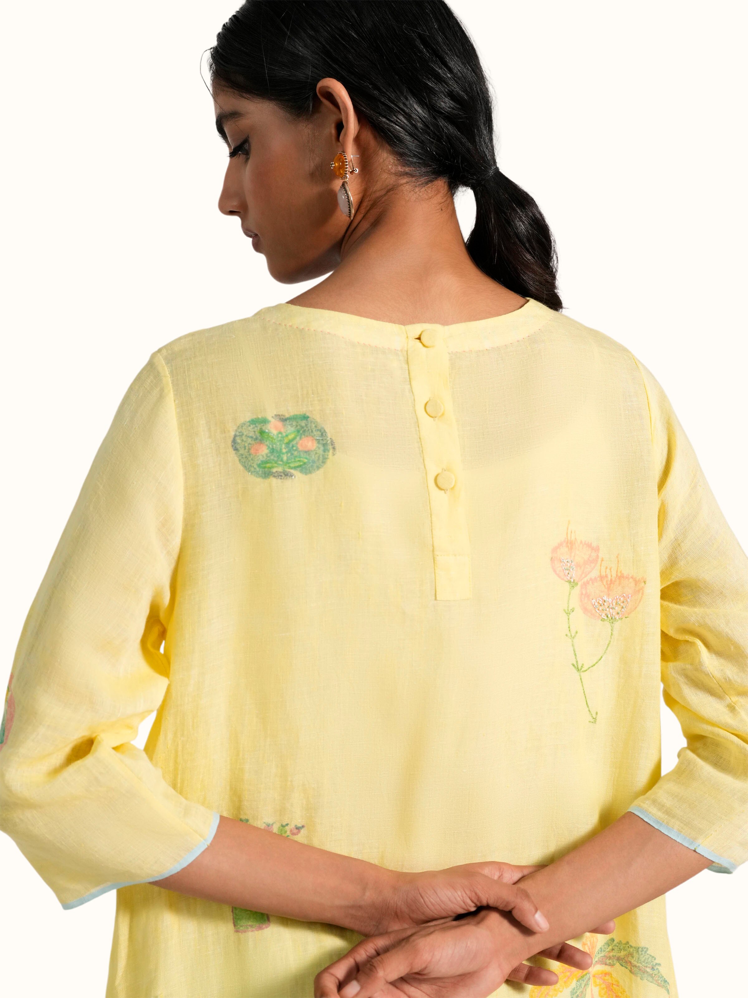 Yellow Linen Handloom Kurta Set