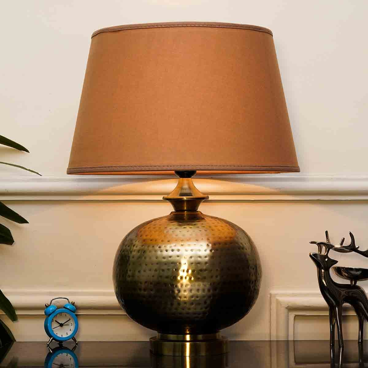 Peony Brass Finish Table Lamp With Beige Cotton Shade