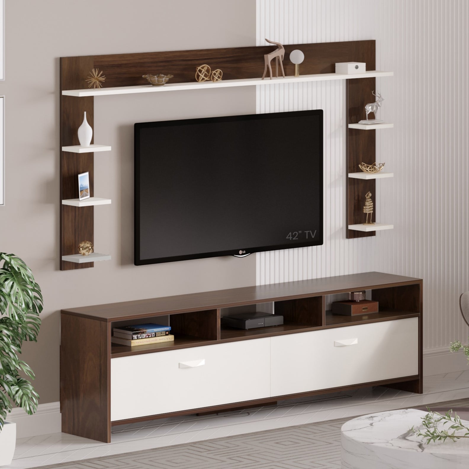 Bluewud Mannsae Plus Engineered Wood Tvcabinet In Brown Maple & White Finish-image-13