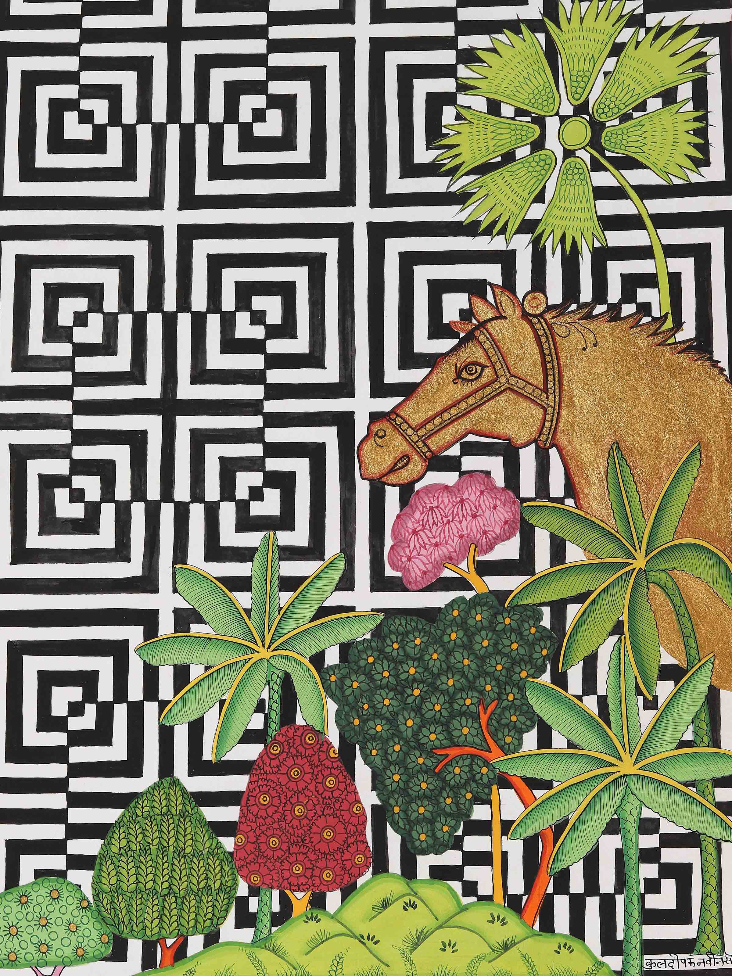 Horse Geometric Illusion Pichwai Painting