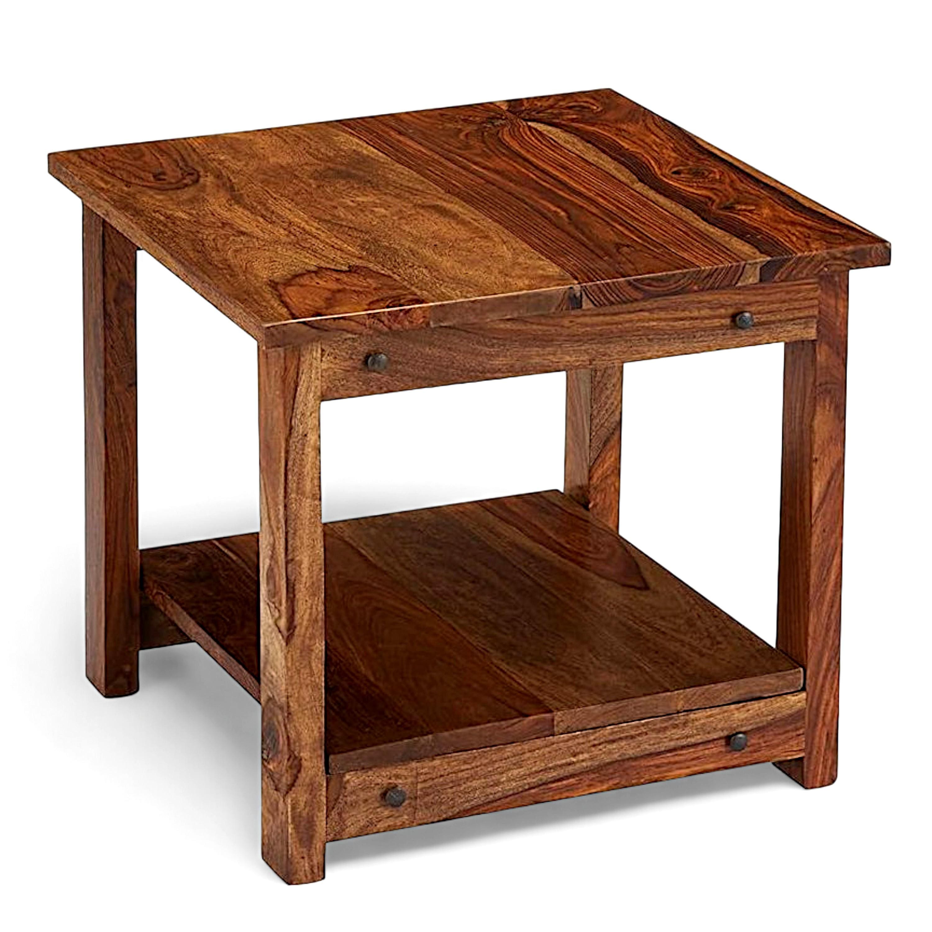 Camden Sheesham Wood Contemporary Square Coffee Table In Natural Teak Finish