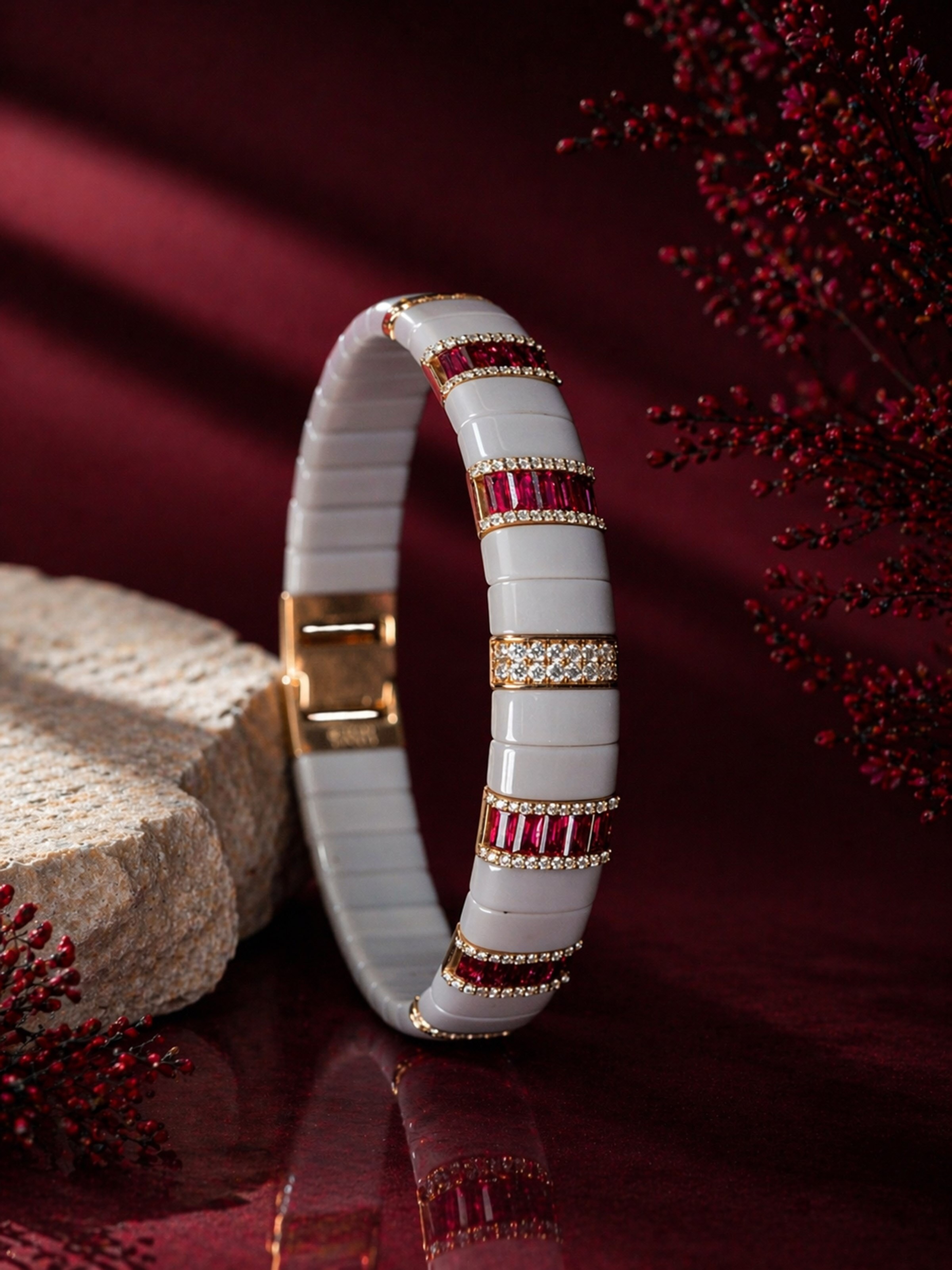 Ruby Diamond 14 Karat Rose Gold Bracelet