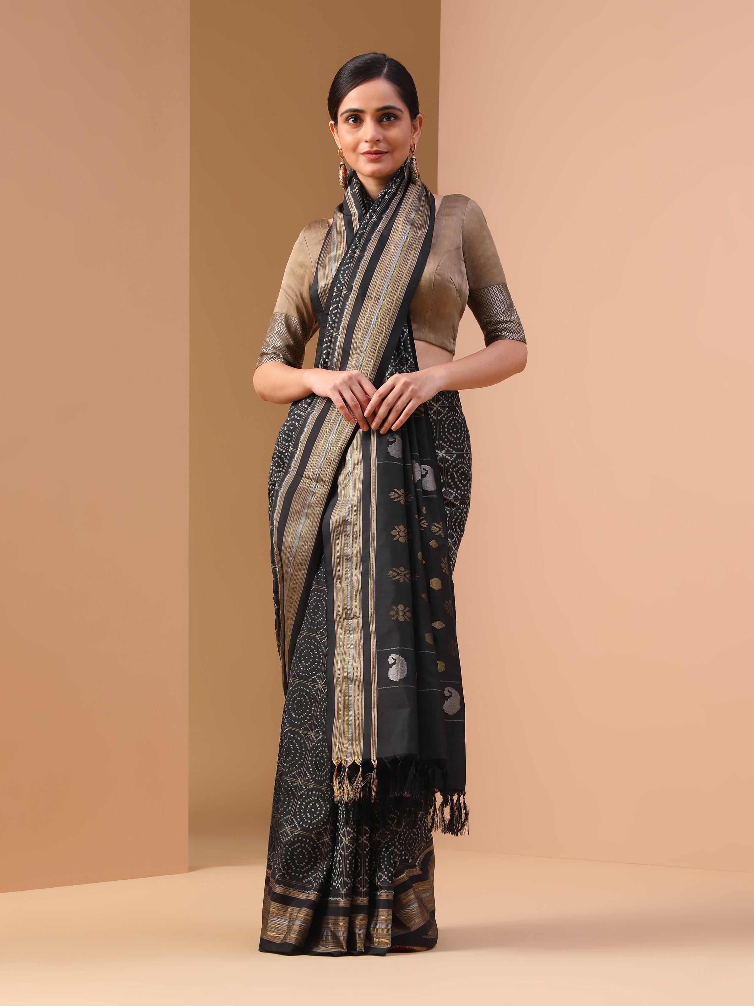 Black Silk Double Ikat Saree