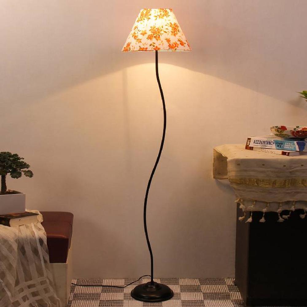 August Multicolour Fabric Floor Lamp with Black Iron Base