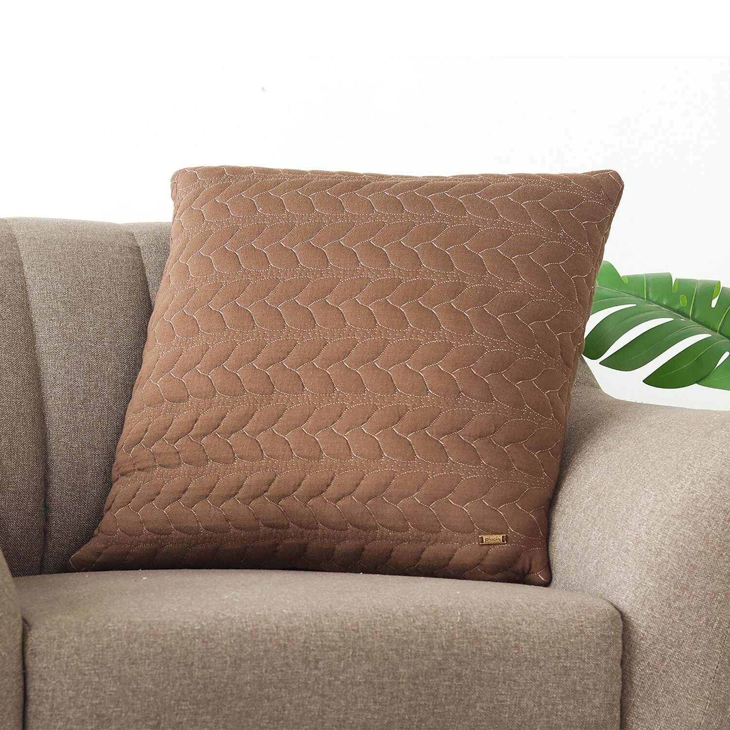 Uzoma Chestnut  And Linen Quilted Cotton Cushion Cover 20X20 Inches