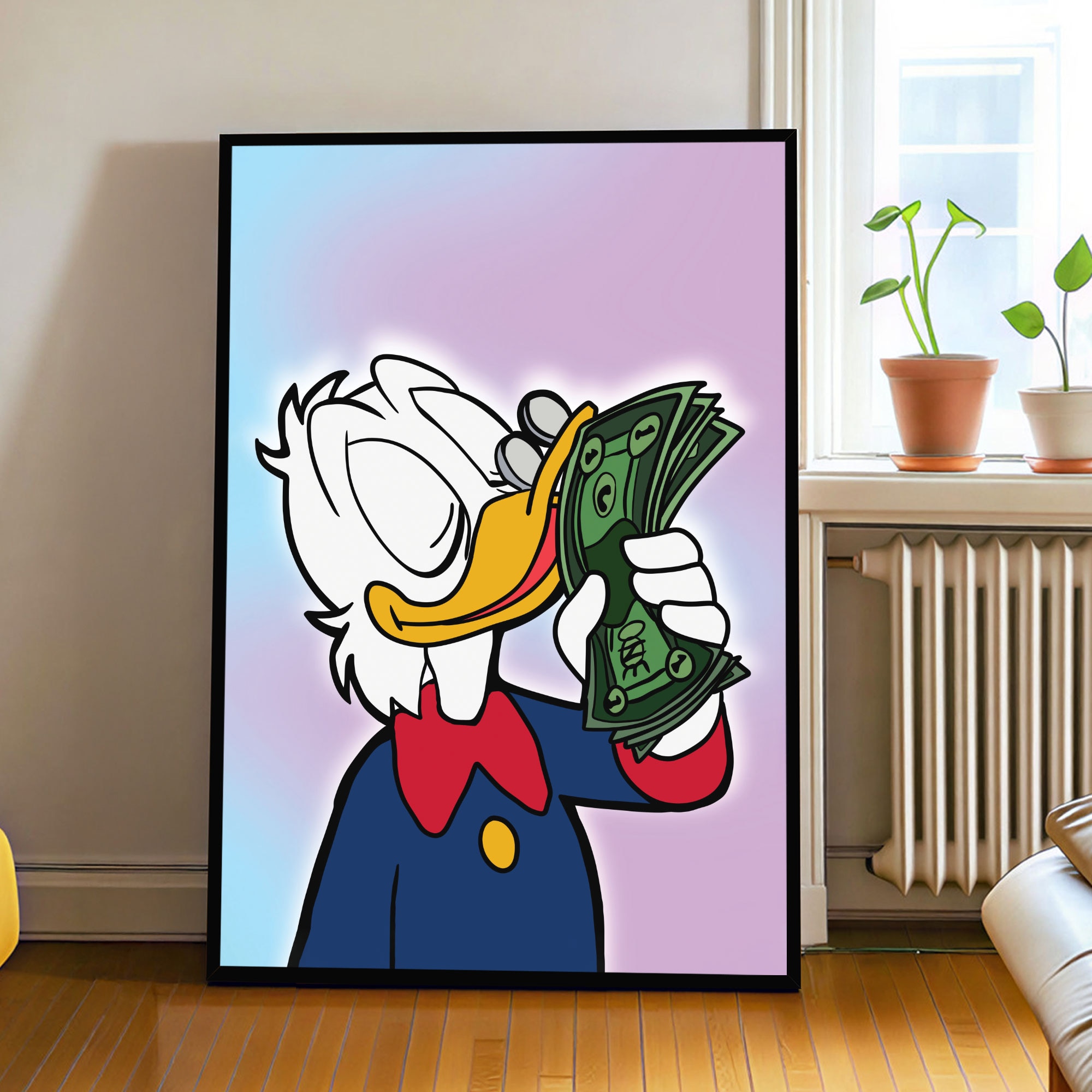 The Castle Decor Luxury Duck Money Pop Art Wall Art Framed Painting 20x30 Inch - The Castle Decor