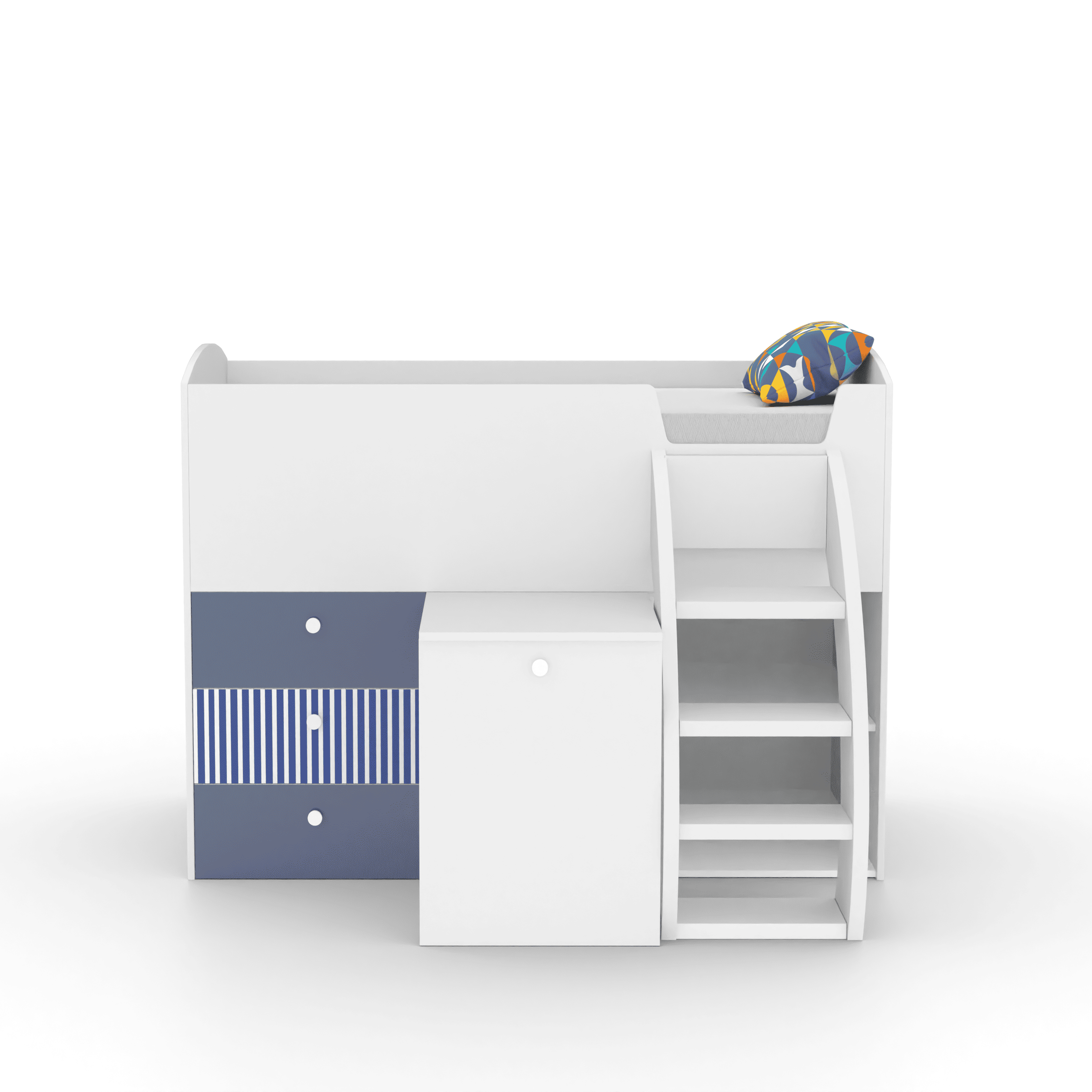 Fun House Loft Bed Ith Integrated Pull Out Desk  White And Blue In White and Blue Colour