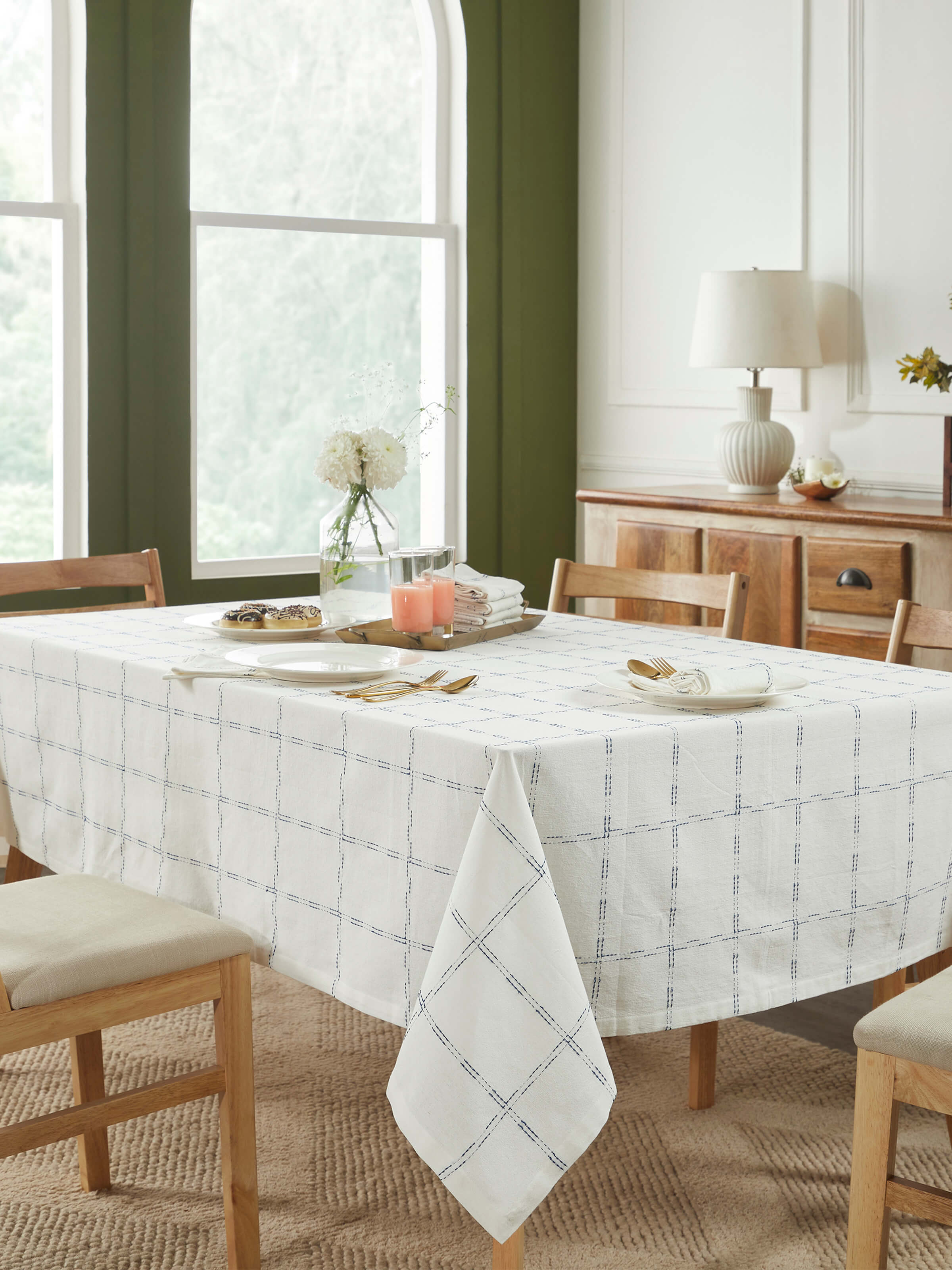 Top-down shot showing the full layout and design of the cotton table cover