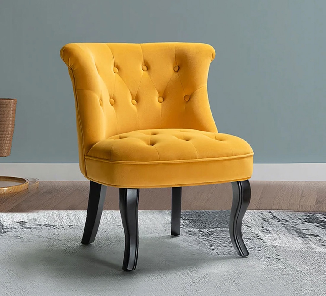 Grenier Fabric Slipper Chair in Yellow Color - KURSIWALLAH