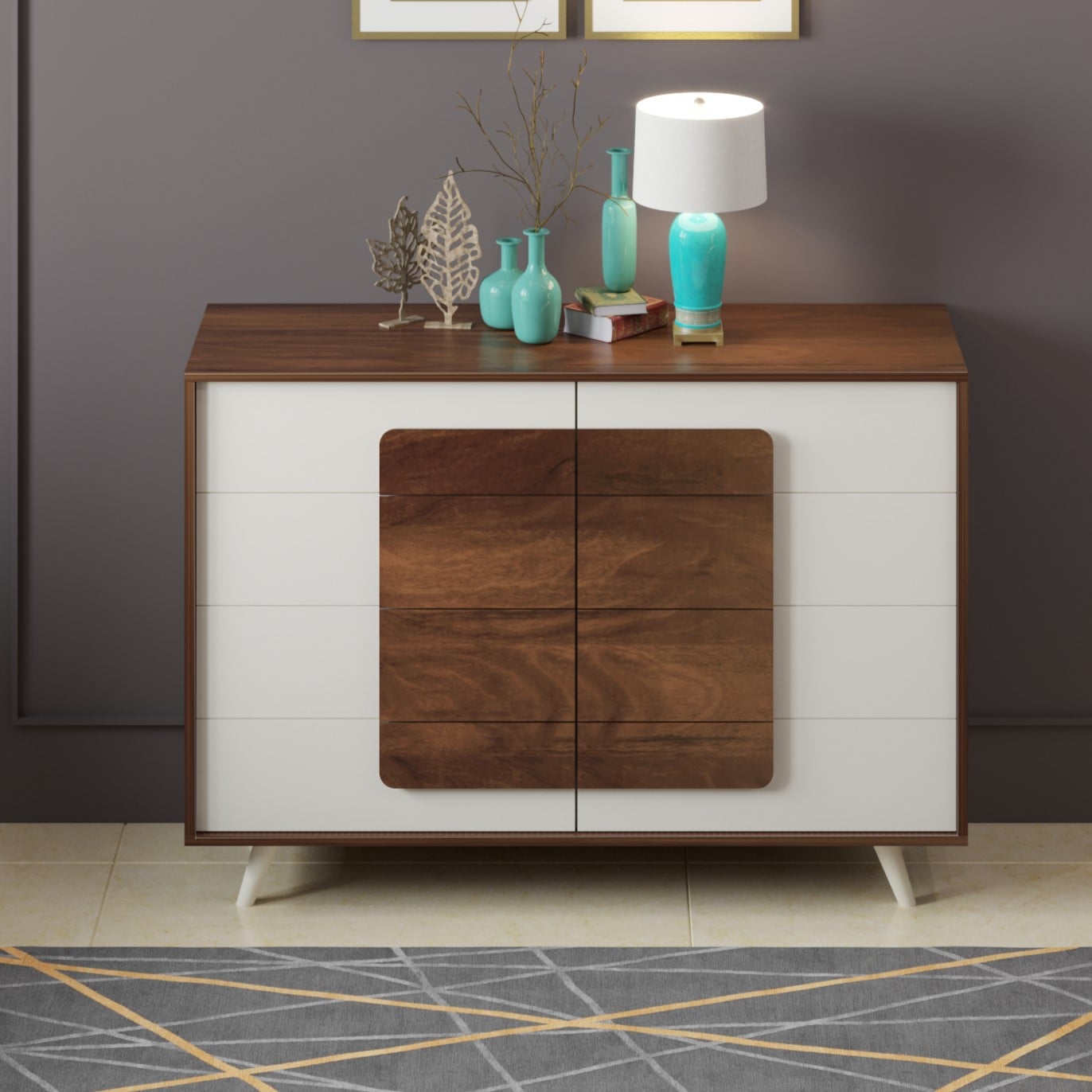 BLUEWUD Mayrone Large Engineered Wood Multipurpose Modular Chest of Drawers, Wooden Drawer Storage Organizer Cabinet for Living Room Bedroom Home Furniture (Brown Maple & White)