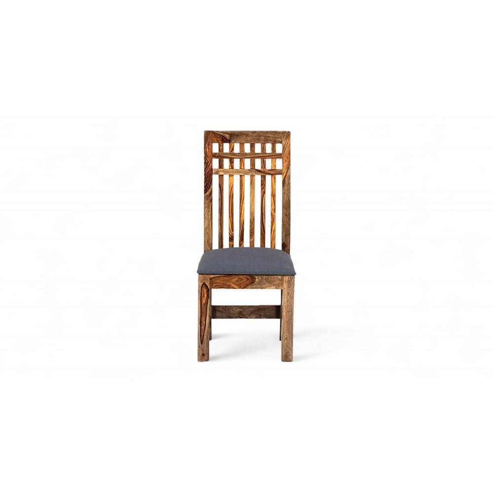 Columbus wood Dining Chair in Anchor Grey Fabric Cushioning with TEAK FINISH