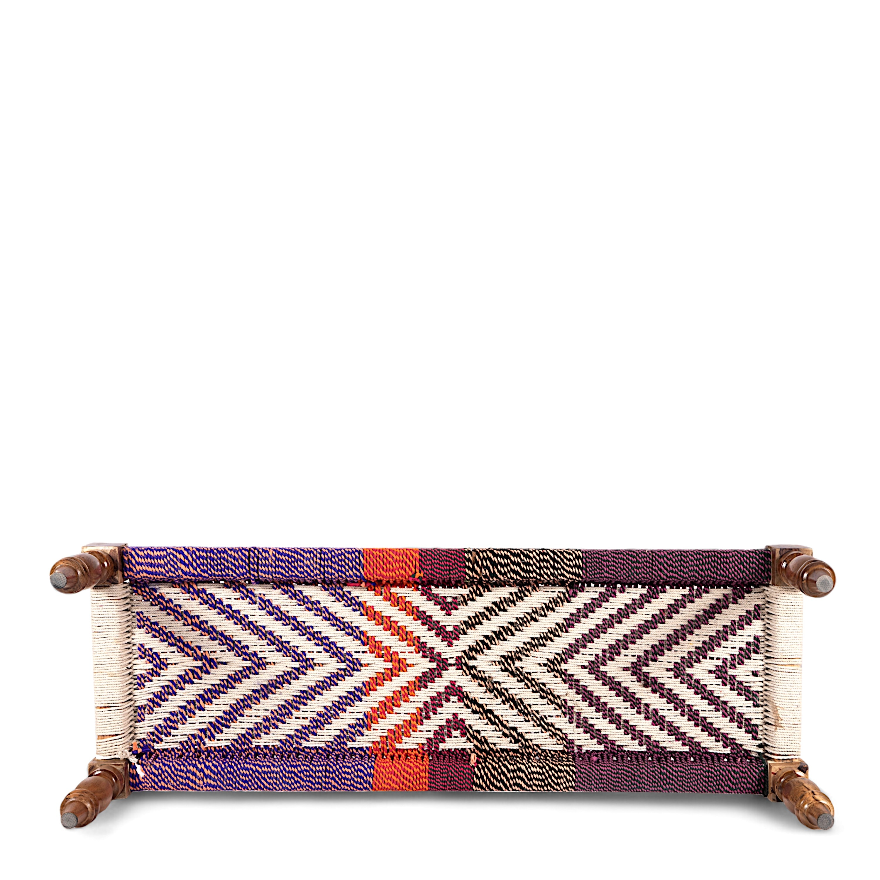 Hamilton Sheesham Wood 2 Seater Maachi Bench In Assorted Multi-Colour Chindi & White Rope Canning