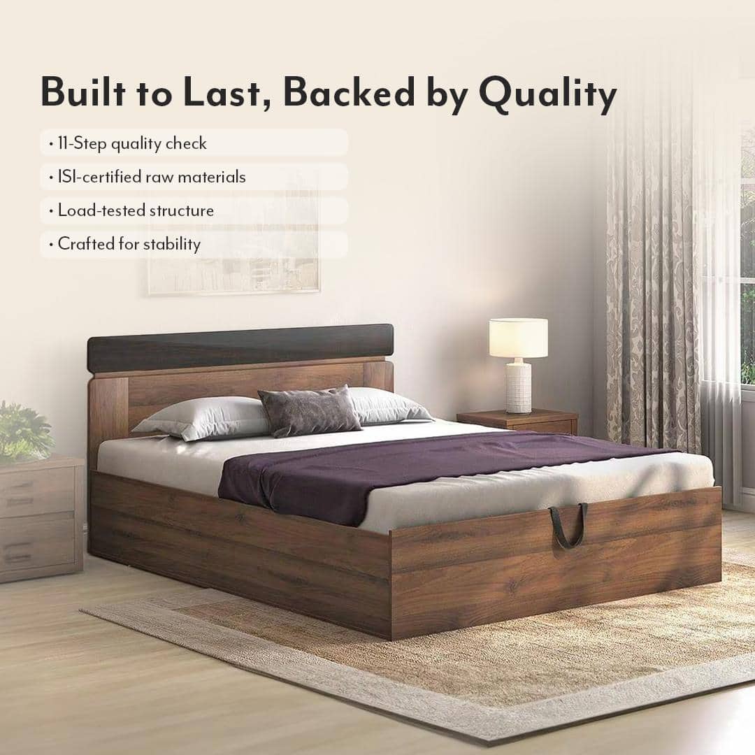 Aruba Engineered Wood King Size Hydraulic Storage Bed In Classic Walnut Finish