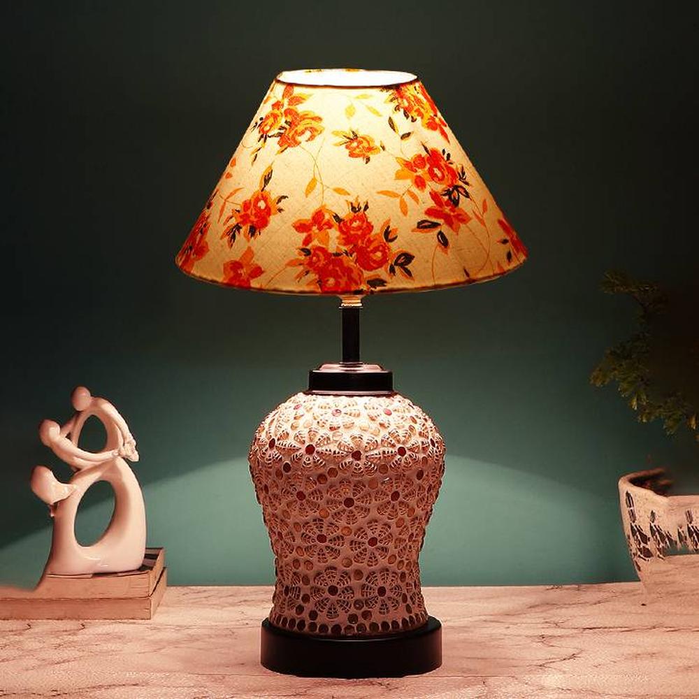 Kinley Multicolor cotton Glass Table lamp with Iron Base - Devansh