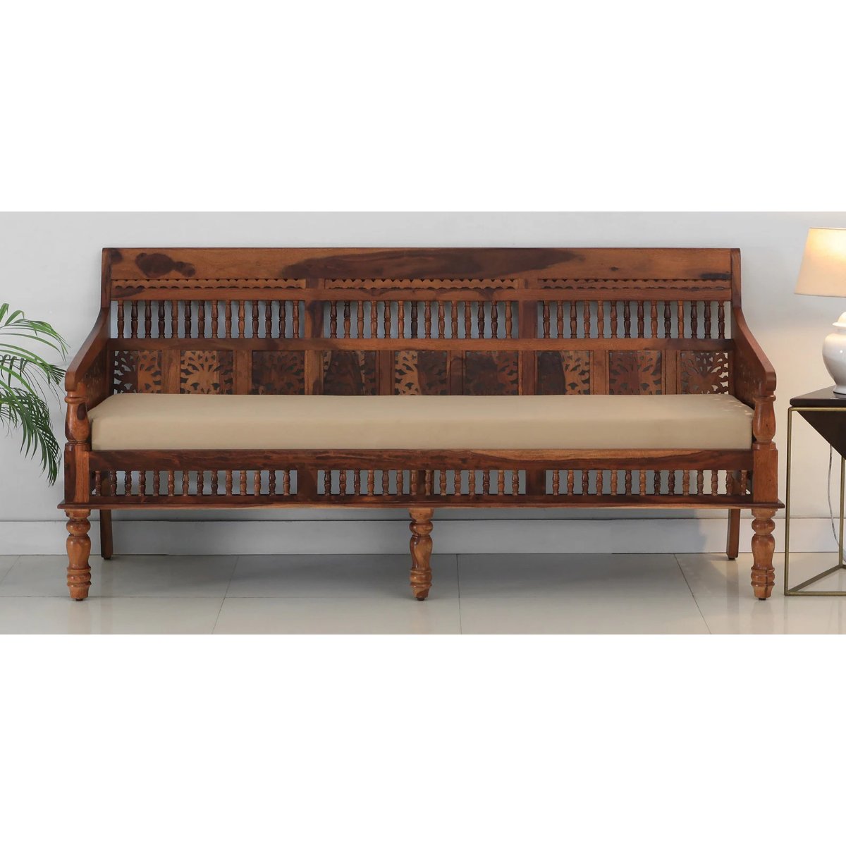 Nayantara 3 Seater Wooden Sofa - Vishwakarma Antique