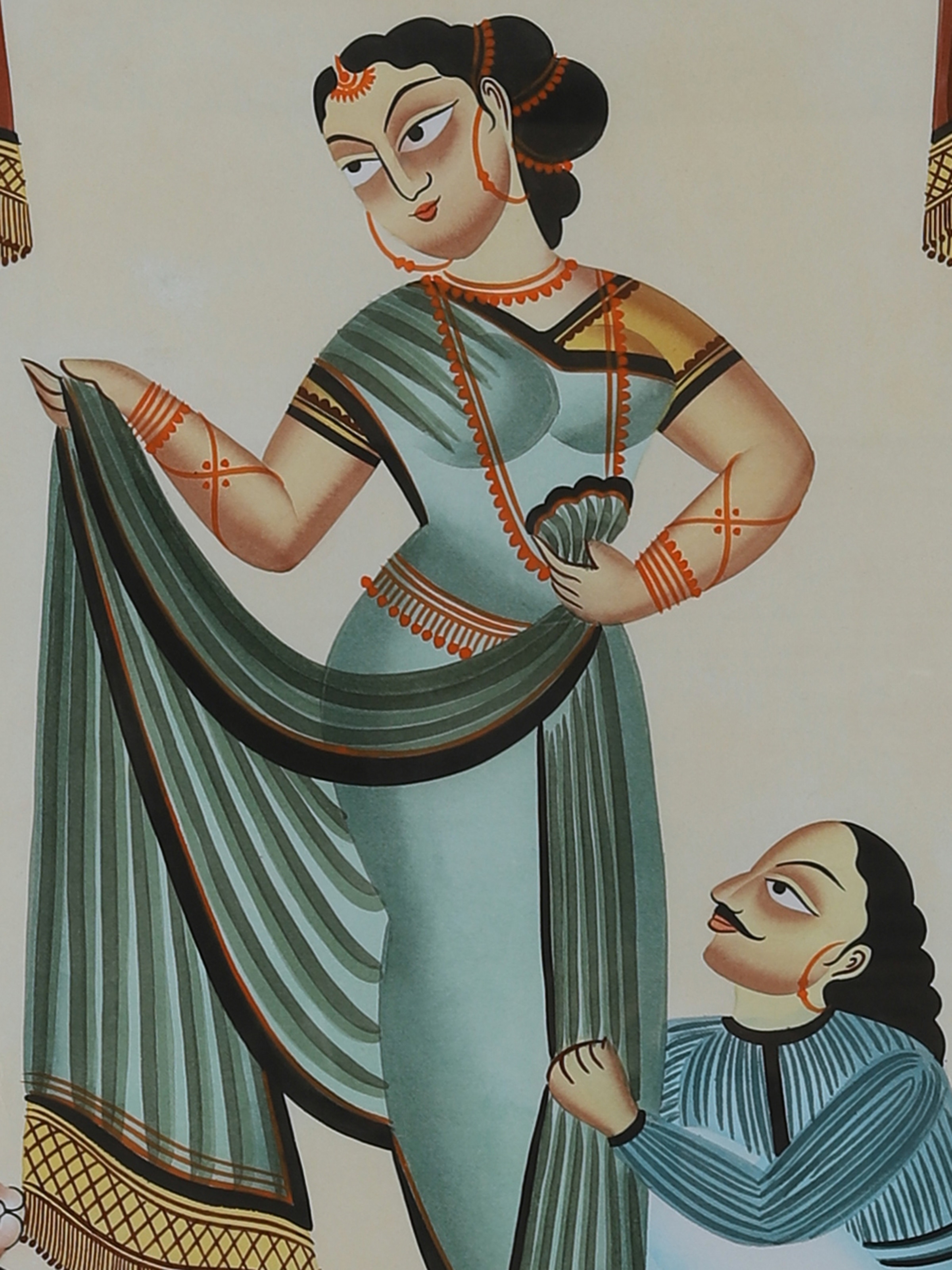 Detail shot of Man Woman Kalighat Painting