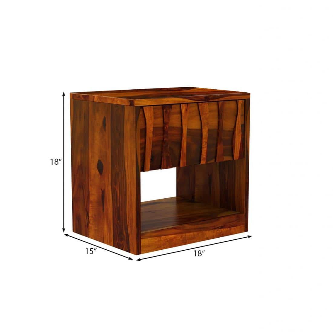 Wave Solid Wood  Bedside Table in Honey Finish