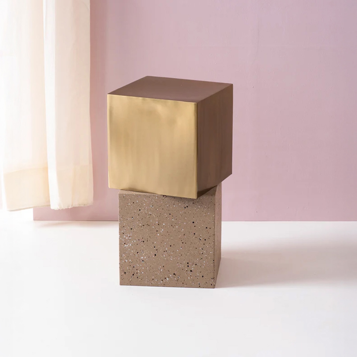 Floating Square Metallic Side Table in Gold & Ceramic Finish | Nestroots - Nestroots