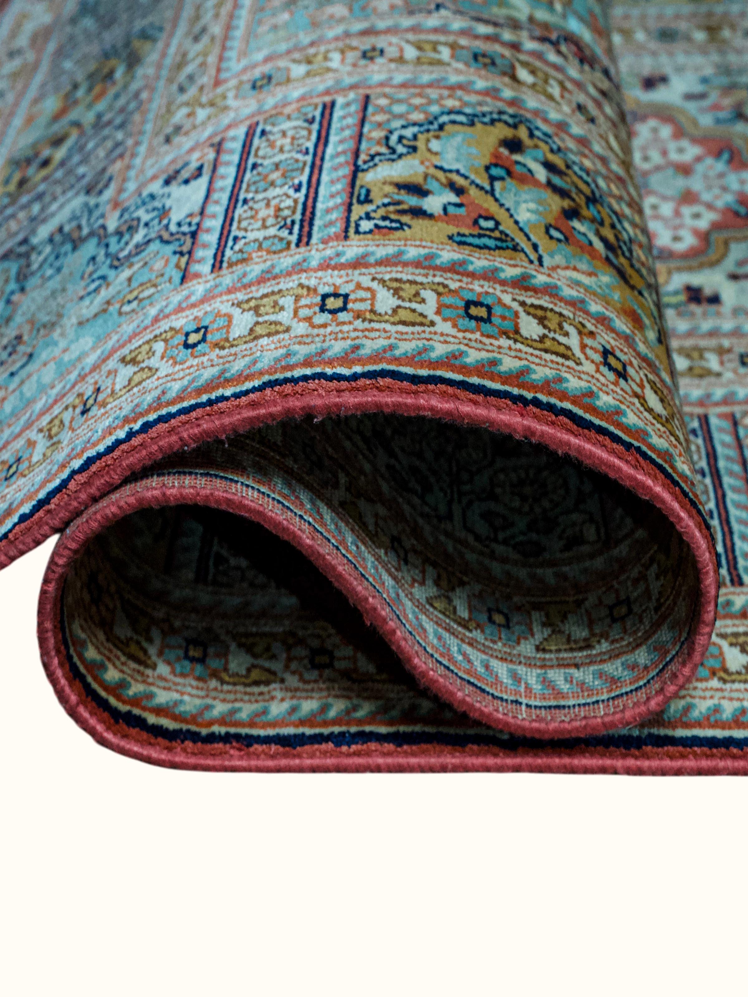 Traditional Persian Rust Ivory Hamadan Kashmir Silk Hand-Knotted Carpet