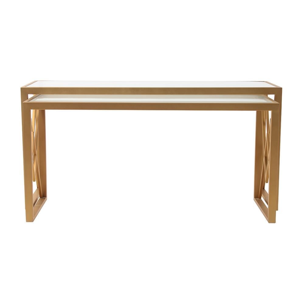 Valentino Frosted Glass Nesting Coffee Table In Dark Gold Finish